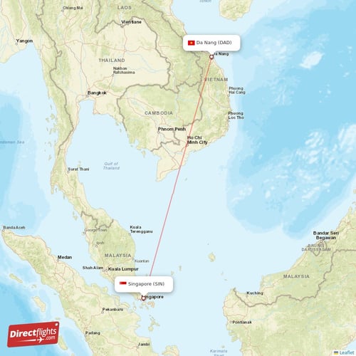 Singapore - Da Nang direct flight map