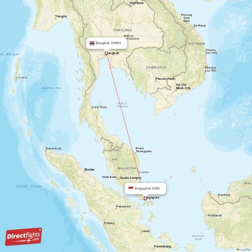 Singapore - Bangkok direct flight map