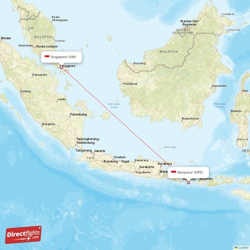 Singapore - Denpasar direct flight map