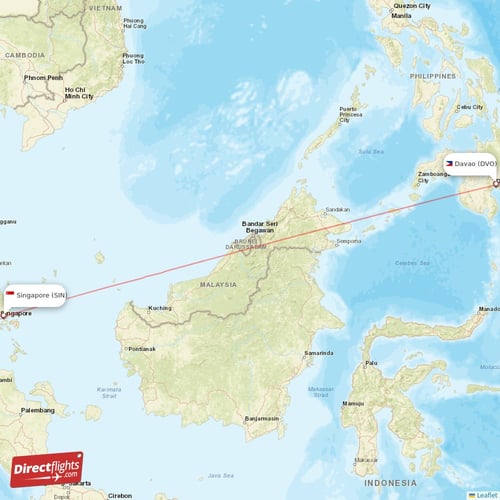 Singapore - Davao direct flight map