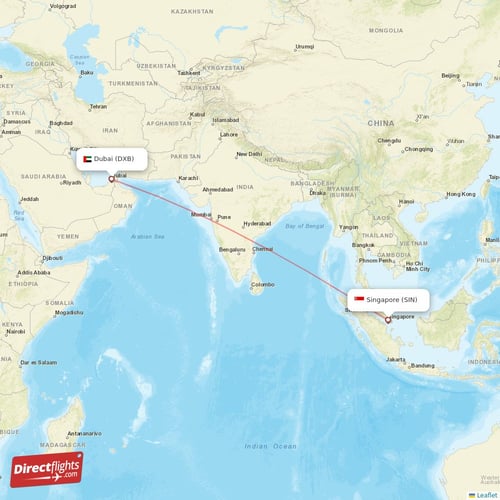 Singapore - Dubai direct flight map