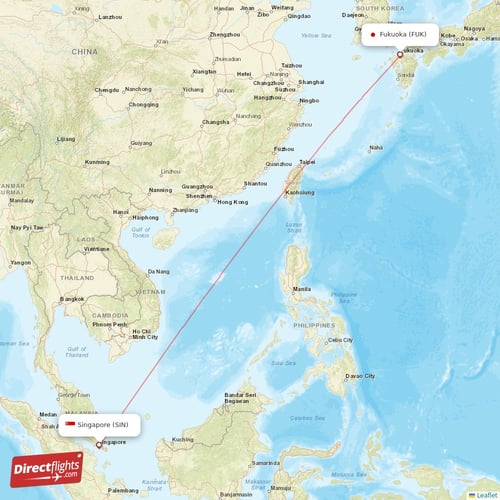 Singapore - Fukuoka direct flight map