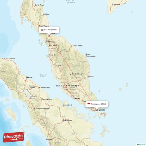 Singapore - Hat Yai direct flight map