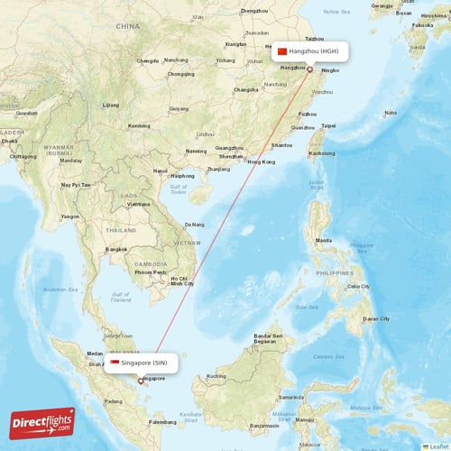 Singapore - Hangzhou direct flight map