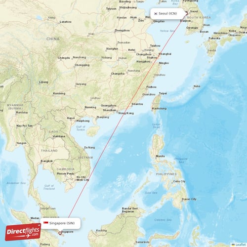 Singapore - Seoul direct flight map