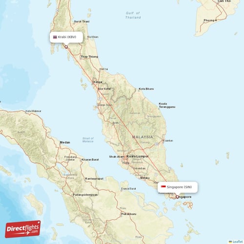 Singapore - Krabi direct flight map