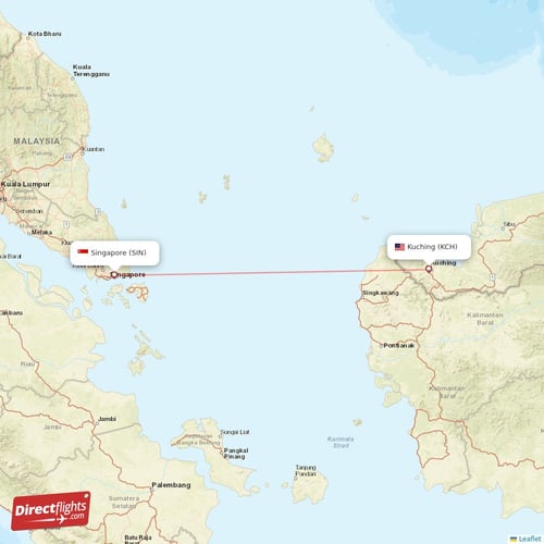 Singapore - Kuching direct flight map