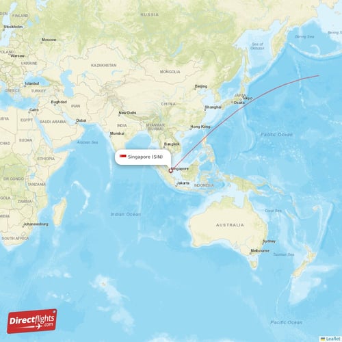 Singapore - Los Angeles direct flight map