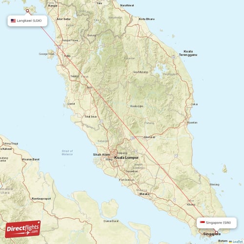 Singapore - Langkawi direct flight map