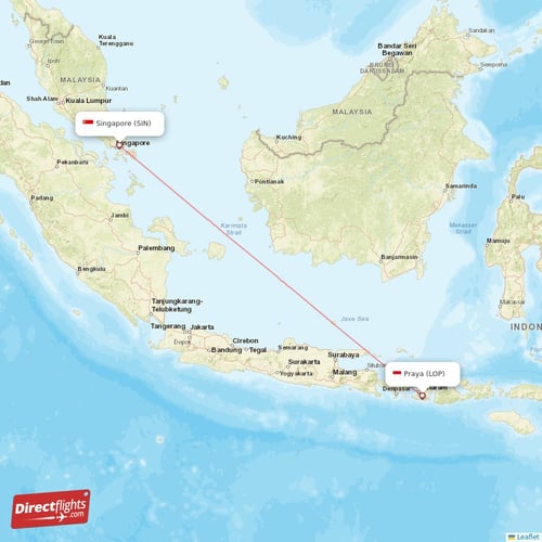 Singapore - Praya direct flight map