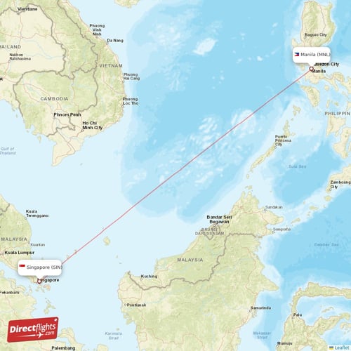 Singapore - Manila direct flight map