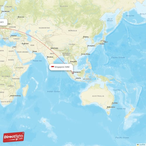 Singapore - Munich direct flight map