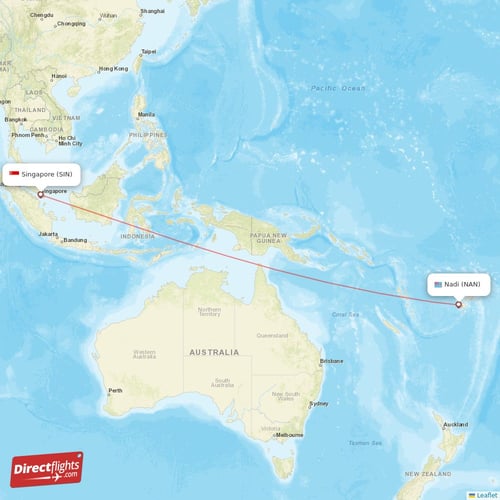 Singapore - Nadi direct flight map