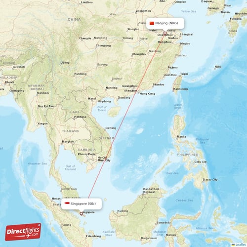 Singapore - Nanjing direct flight map