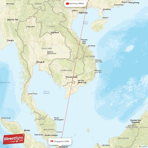 Singapore - Nanning direct flight map