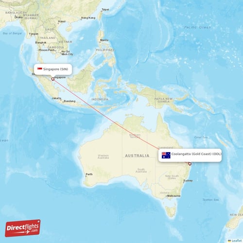Singapore - Coolangatta (Gold Coast) direct flight map
