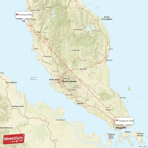 Singapore - Penang direct flight map