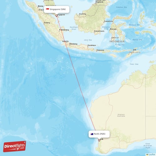 Singapore - Perth direct flight map