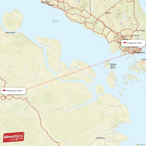 Singapore - Pekanbaru direct flight map