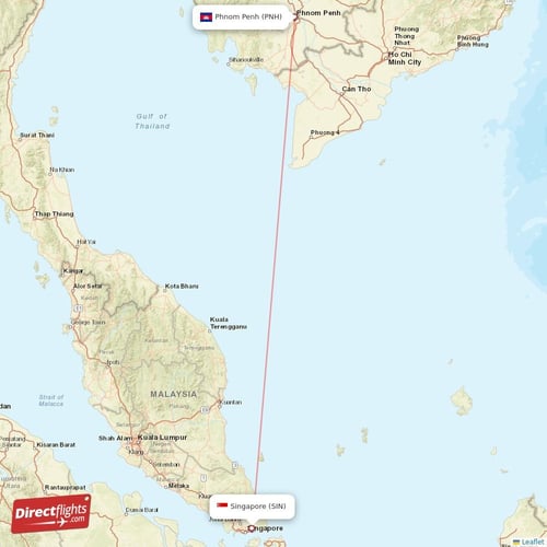 Singapore - Phnom Penh direct flight map