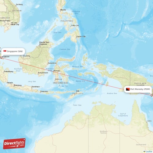 Singapore - Port Moresby direct flight map