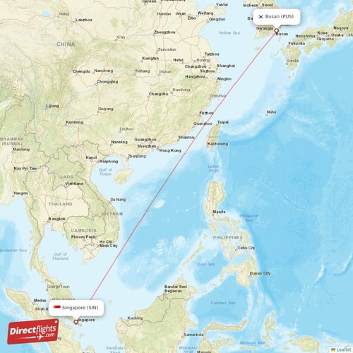 Singapore - Busan direct flight map