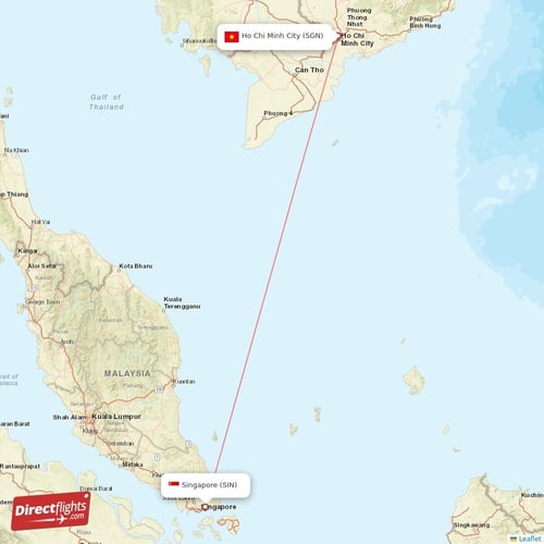 Singapore - Ho Chi Minh City direct flight map