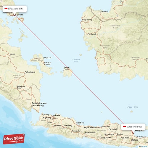 Singapore - Surabaya direct flight map