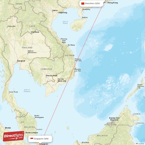 Singapore - Shenzhen direct flight map