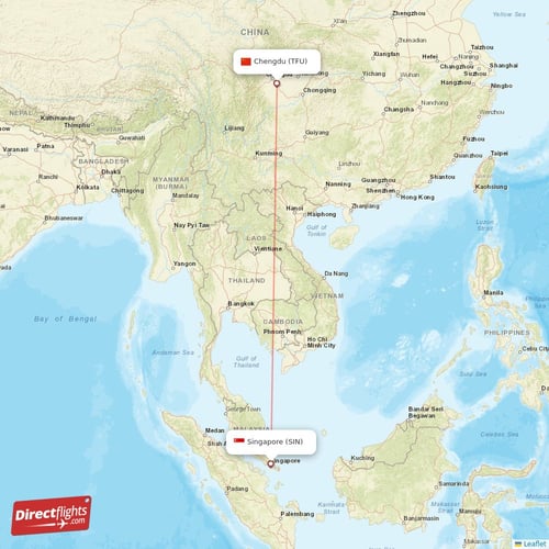 Singapore - Chengdu direct flight map
