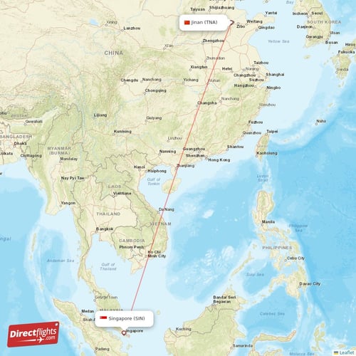 Singapore - Jinan direct flight map