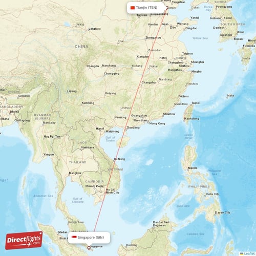 Singapore - Tianjin direct flight map