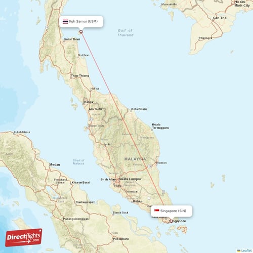Singapore - Koh Samui direct flight map