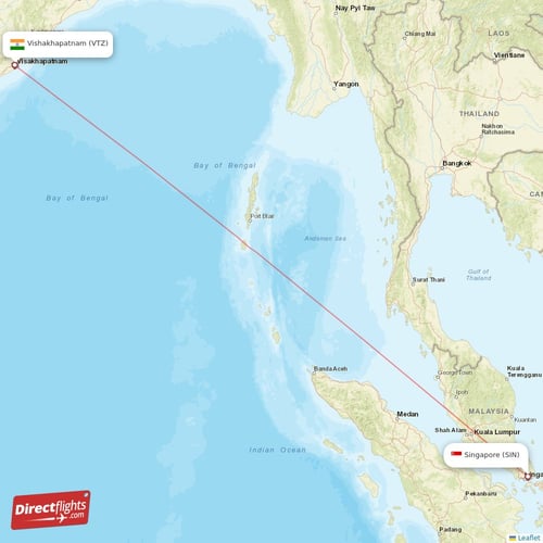 Singapore - Vishakhapatnam direct flight map