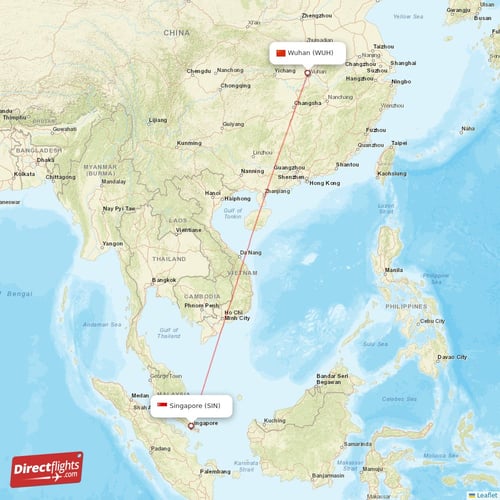 Singapore - Wuhan direct flight map