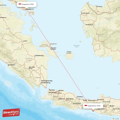Singapore - Yogyakarta direct flight map