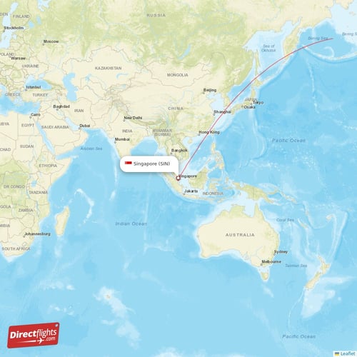 Singapore - Vancouver direct flight map