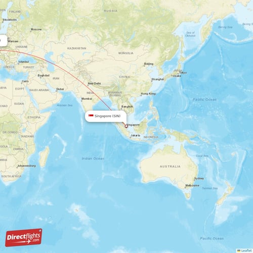 Singapore - Zurich direct flight map