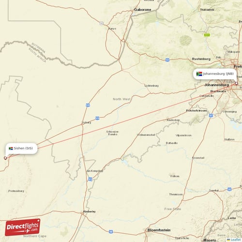 Sishen - Johannesburg direct flight map