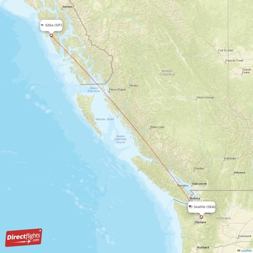 Sitka - Seattle direct flight map