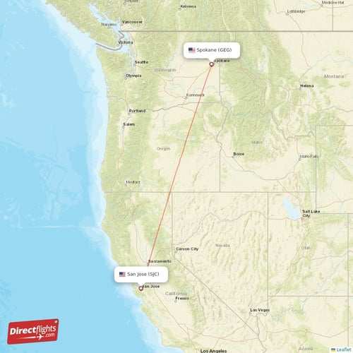 San Jose - Spokane direct flight map