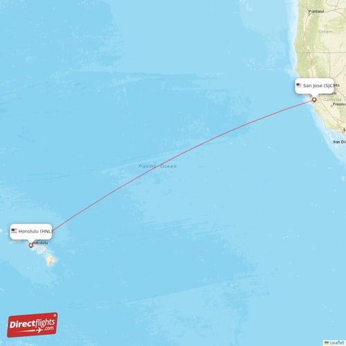 San Jose - Honolulu direct flight map