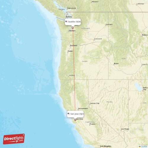San Jose - Seattle direct flight map