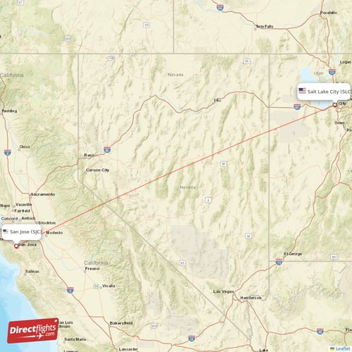 San Jose - Salt Lake City direct flight map