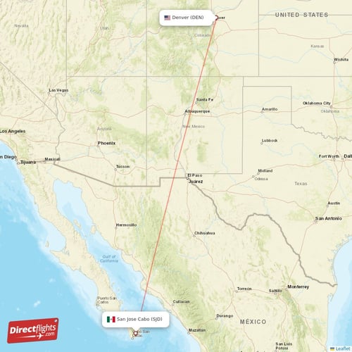 San Jose Cabo - Denver direct flight map