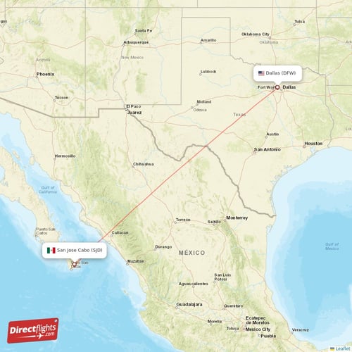 San Jose Cabo - Dallas direct flight map