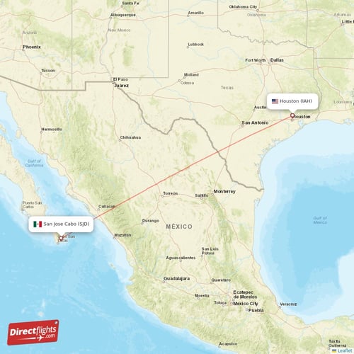 San Jose Cabo - Houston direct flight map