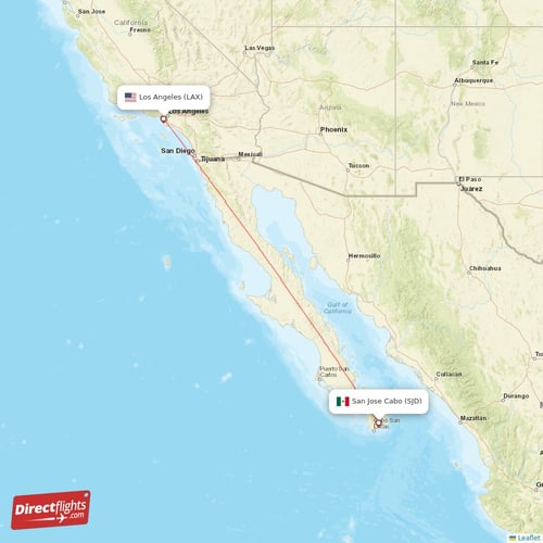 San Jose Cabo - Los Angeles direct flight map