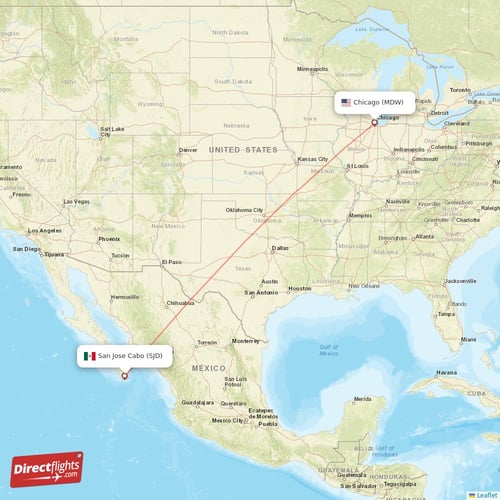 San Jose Cabo - Chicago direct flight map