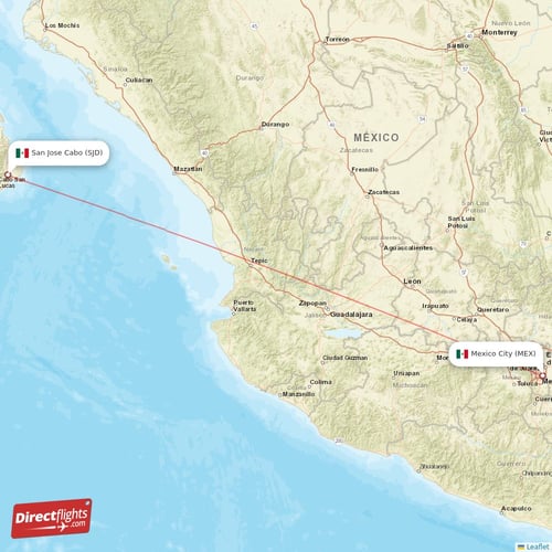 San Jose Cabo - Mexico City direct flight map